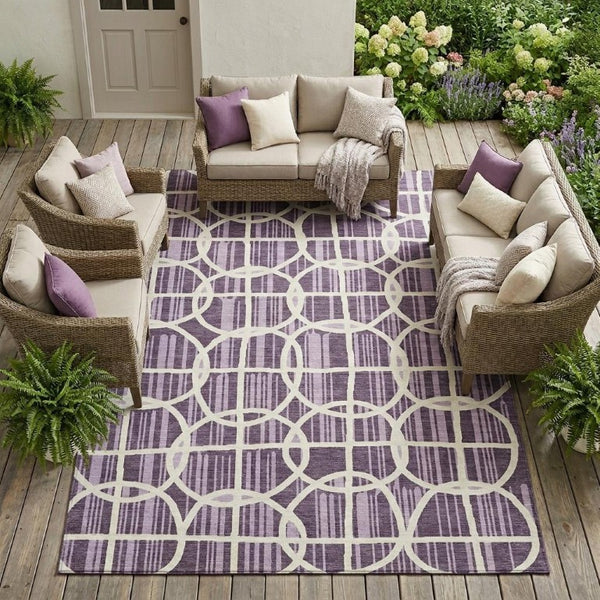 9 X 12 Plum Purple Geometric Polyester Area Rug Washable Stain Resistant Indoor Outdoor
