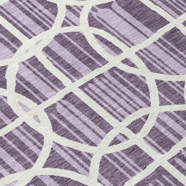 9 X 12 Plum Purple Geometric Polyester Area Rug Washable Stain Resistant Indoor Outdoor