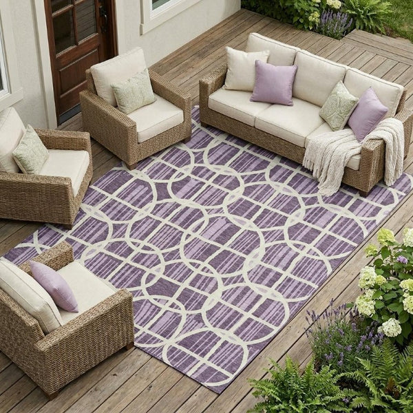 10 X 14 Purple Geometric Polyester Area Rug Washable for Patio Porch or Living Room