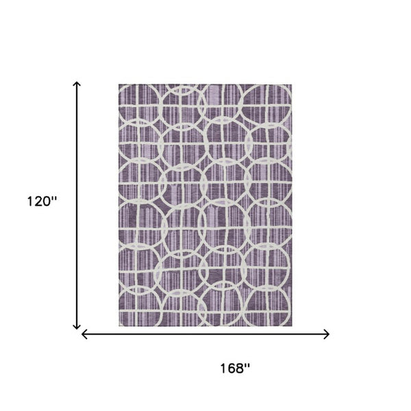 10 X 14 Purple Geometric Polyester Area Rug Washable for Patio Porch or Living Room