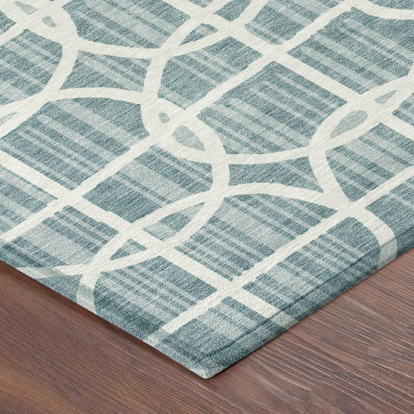 8 X 10 Teal Geometric Polyester Area Rug Washable for Patio Porch or Living Room