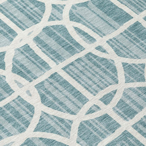 8 X 10 Teal Geometric Polyester Area Rug Washable for Patio Porch or Living Room