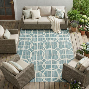 10 X 14 Geometric Teal Polyester Area Rug Washable Stain Resistant Indoor Outdoor