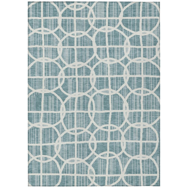 HomeRoots 10 X 14 Geometric Teal Polyester Area Rug Washable Stain Resistant Indoor Outdoor 740759