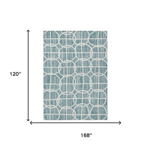 10 X 14 Geometric Teal Polyester Area Rug Washable Stain Resistant Indoor Outdoor