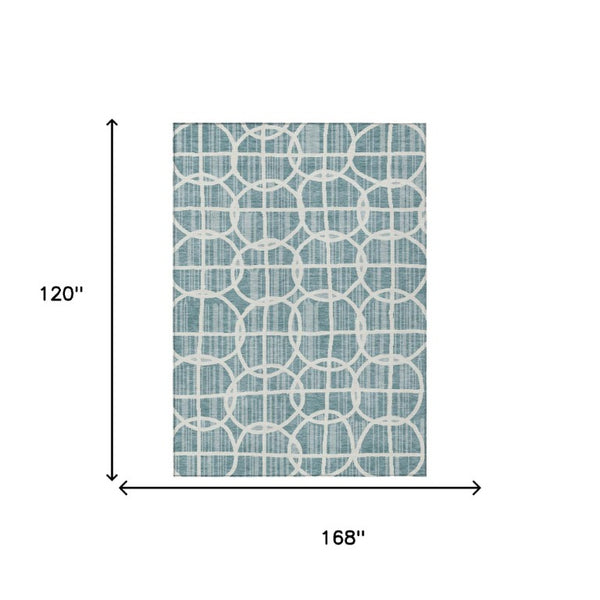 10 X 14 Geometric Teal Polyester Area Rug Washable Stain Resistant Indoor Outdoor