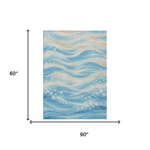 5 X 8 Sky Blue Abstract Polyester Area Rug Washable Indoor Outdoor Patio