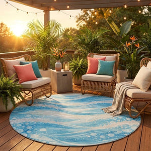 8 Foot Round Abstract Polyester Area Rug Washable Indoor Outdoor Patio Accent