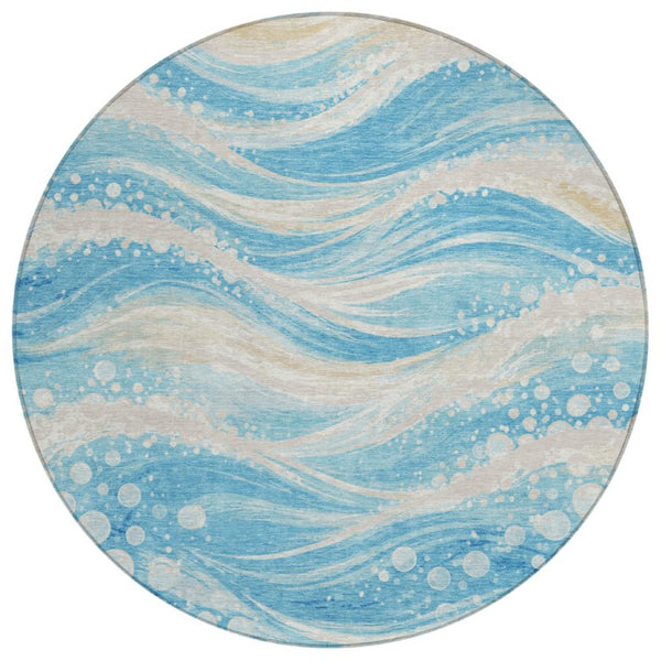 HomeRoots 8 Foot Round Abstract Polyester Area Rug Washable Indoor Outdoor Patio Accent 740762