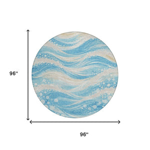 8 Foot Round Abstract Polyester Area Rug Washable Indoor Outdoor Patio Accent