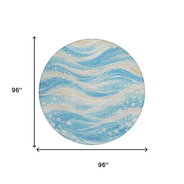 8 Foot Round Abstract Polyester Area Rug Washable Indoor Outdoor Patio Accent