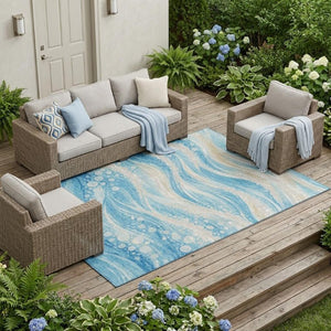 8 Ft X 10 Ft Abstract Washable Polyester Area Rug for Indoor Outdoor Spaces