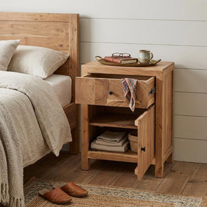 30 Inch Solid Wood Square Nightstand with Single Drawer for Bedroom Storage