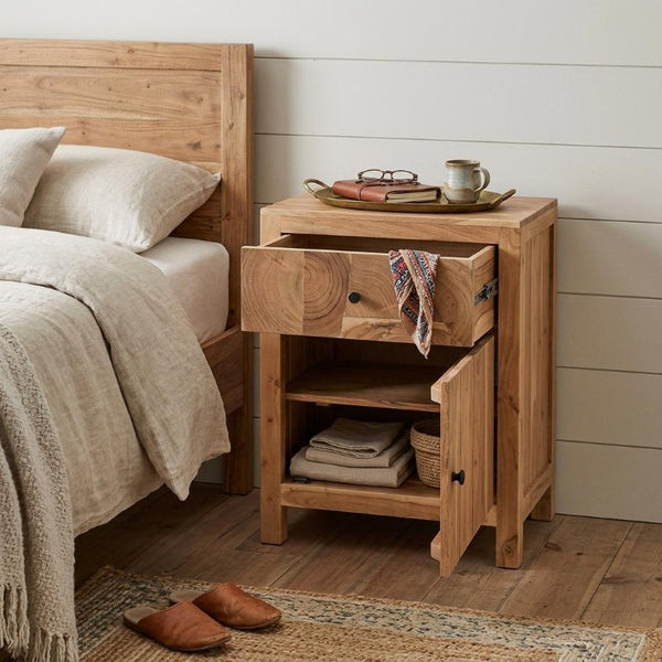 30 Inch Solid Wood Square Nightstand with Single Drawer for Bedroom Storage