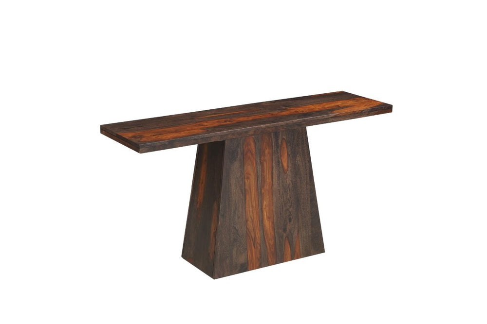 HomeRoots 57 Inch Solid Wood Pedestal Console Table in Rich Mahogany for Entryway Decor 740773