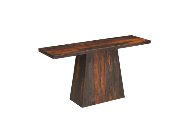 57 Inch Solid Wood Pedestal Console Table in Rich Mahogany for Entryway Decor