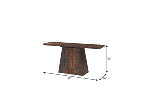 57 Inch Solid Wood Pedestal Console Table in Rich Mahogany for Entryway Decor