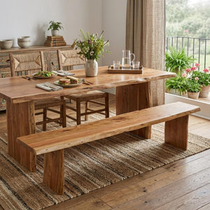 84 Inch Solid Wood Natural Live Edge Dining Bench Rustic Farmhouse Seating
