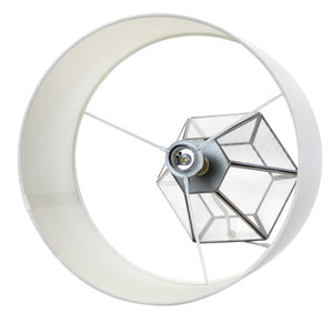 18 Inch Geometric Glass Table Lamp with Brass Metal Base and Cylindrical Drum Shade
