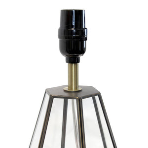 18 Inch Geometric Glass Table Lamp with Brass Metal Base and Cylindrical Drum Shade