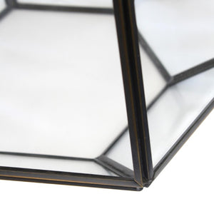 18 Inch Geometric Glass Table Lamp with Brass Metal Base and Cylindrical Drum Shade