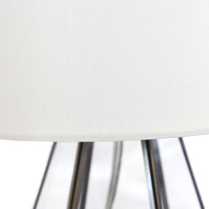 18 Inch Geometric Glass Table Lamp with Brass Metal Base and Cylindrical Drum Shade