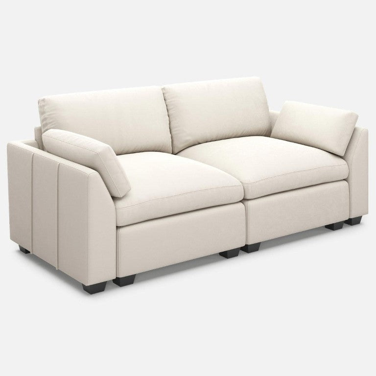 HomeRoots 75 Inch Velvet Modular Loveseat with Plush Cushions for Stylish Contemporary Living Rooms Beige / Black 740786