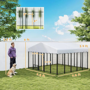 English Elm Spacious Outdoor Dog Kennel with Uv Roof Welded Steel Panels and Lockable Gate T3971S00109