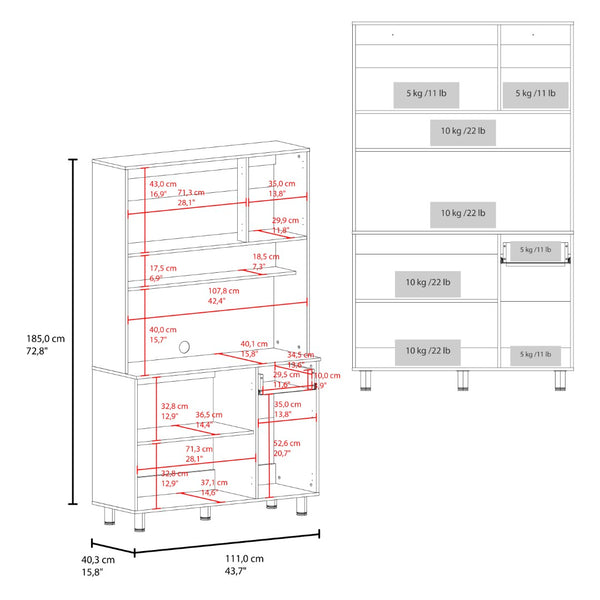 English Elm Lehr Tall White Pantry Cabinet with Six Doors One Drawer and Vertical Kitchen Storage B097S00250