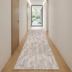 Gray Ivory Abstract Polypropylene Runner Rug Stain Resistant for Hallway and Entryway Decor