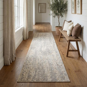Gray Ivory Abstract Polypropylene Runner Rug Stain Resistant for Hallway and Entryway Decor