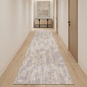 Gray Ivory Abstract Polypropylene Runner Rug Stain Resistant for Hallway and Entryway Decor