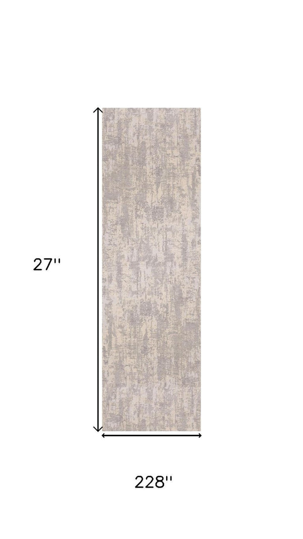 19 Foot Gray Ivory Abstract Polypropylene Runner Rug Stain Resistant Hallway