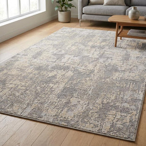 2 Ft X 30 Ft Gray Ivory Abstract Polypropylene Runner Rug Stain Resistant Hallway