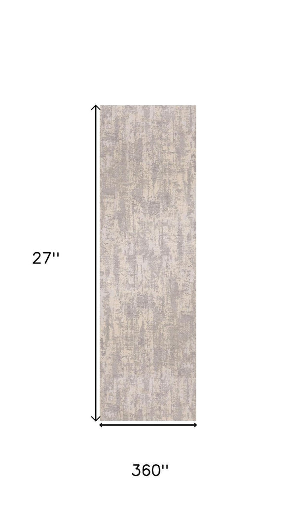 2 Ft X 30 Ft Gray Ivory Abstract Polypropylene Runner Rug Stain Resistant Hallway