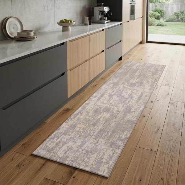 9 Foot Abstract Gray Ivory Polypropylene Runner Rug Stain Resistant Hallway Accent