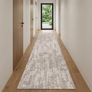 Abstract Polypropylene Runner Rug Stain Resistant Neutral Tones for Hallways and Entryways