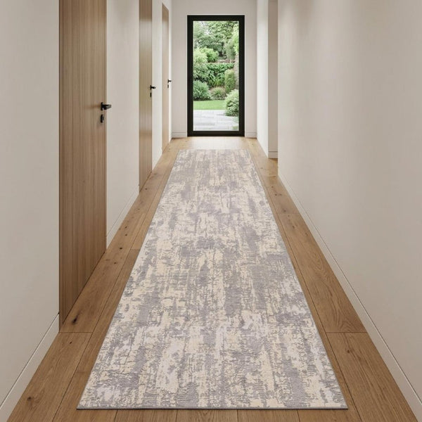 Abstract Polypropylene Runner Rug Stain Resistant Neutral Tones for Hallways and Entryways