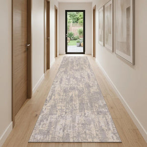 Abstract Polypropylene Runner Rug Stain Resistant Neutral Tones for Hallways and Entryways
