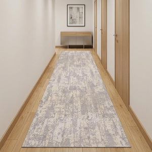 14 Foot Abstract Gray Ivory Polypropylene Runner Rug Stain Resistant Hallway Accent