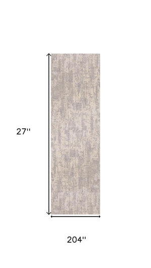 17 Foot Gray Ivory Abstract Polypropylene Runner Rug Stain Resistant Hallway