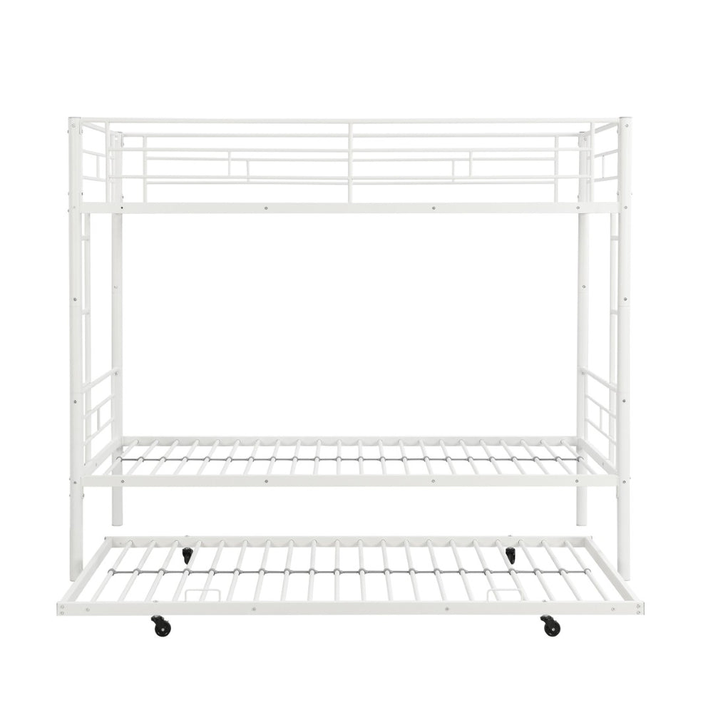 English Elm Metal Bunk Bed with Trundle Steel Frame Kids Sleepover Triple Sleeper White W311P145359