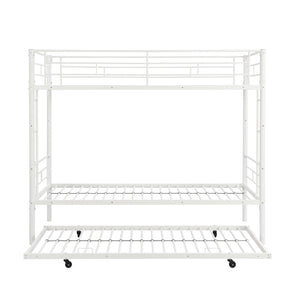 English Elm Metal Bunk Bed with Trundle Steel Frame Kids Sleepover Triple Sleeper White W311P145359