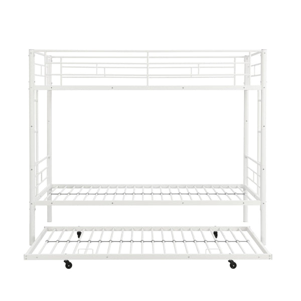 English Elm Metal Bunk Bed with Trundle Steel Frame Kids Sleepover Triple Sleeper White W311P145359