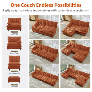 English Elm 138" U-shaped Chenille Cloud Sectional with Ottomans Deep Seat Modular Living Room Sofa Orange W714S01742