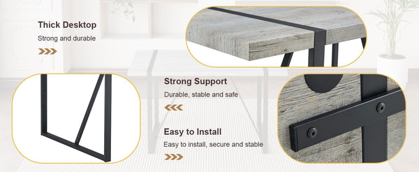 English Elm Table And Chair Set: Modern Grey Marble Dining Table With 6 Pu-Cushioned Chairs & Metal Frame W1151S01883-GIGA