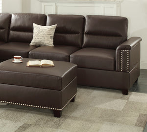 English Elm New Contemporary 3-PCS Reversible Sectional Sofa Set Espresso Faux Leather Chaise Ottoman Pillows Trimmed Studs B011S01062