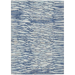 HomeRoots 5 X 8 Abstract Blue Silver Polyester Area Rug Washable for Patio or Living Room 740914