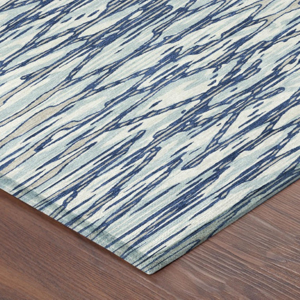 9 X 12 Blue Silver Abstract Polyester Area Rug Washable for Patio or Living Room