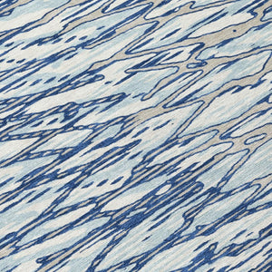 9 X 12 Blue Silver Abstract Polyester Area Rug Washable for Patio or Living Room